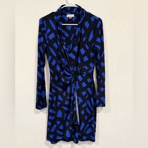 Calvin Klein Black and Blue Long Sleeve Stretch Blue & Black Dress
